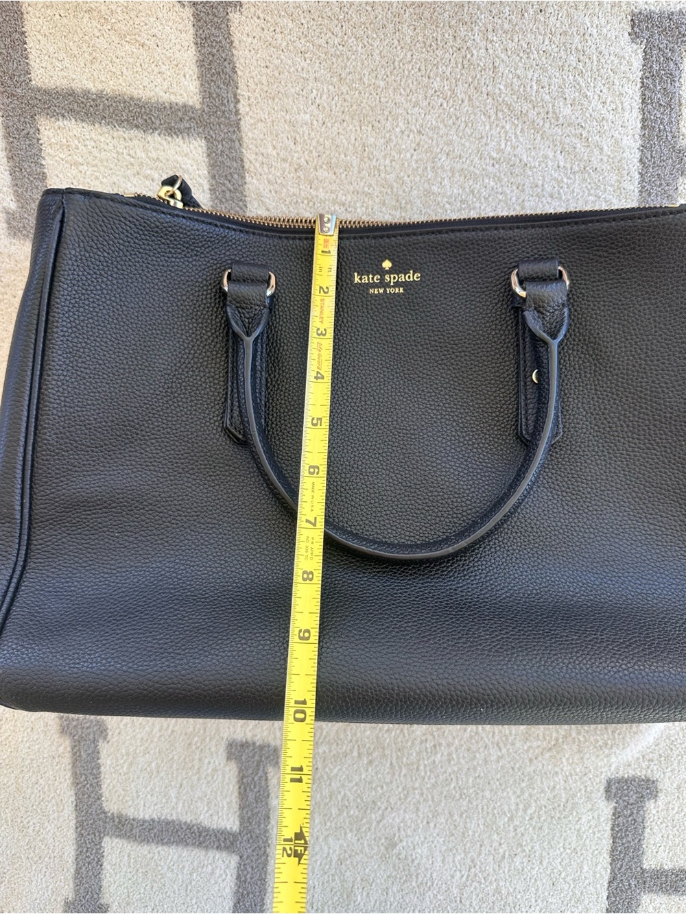 kate spade Black Pebbled Leather Satchel with Gold Logo - Picture 10 of 11